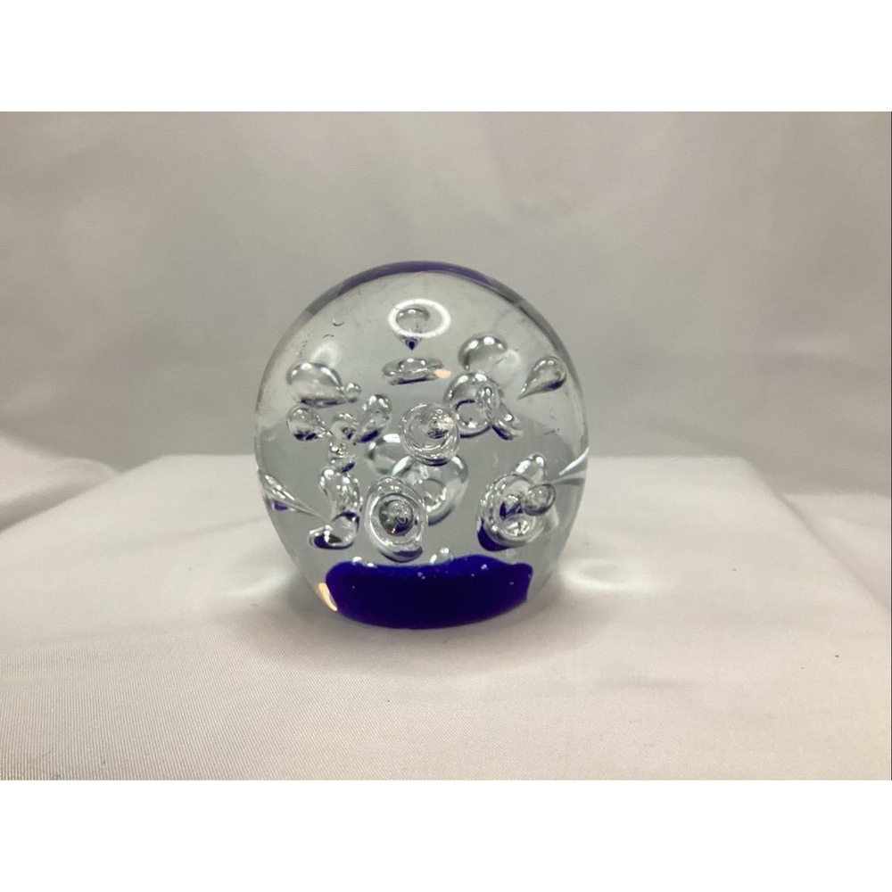 Vintage hand blown clear and cobalt paperweight